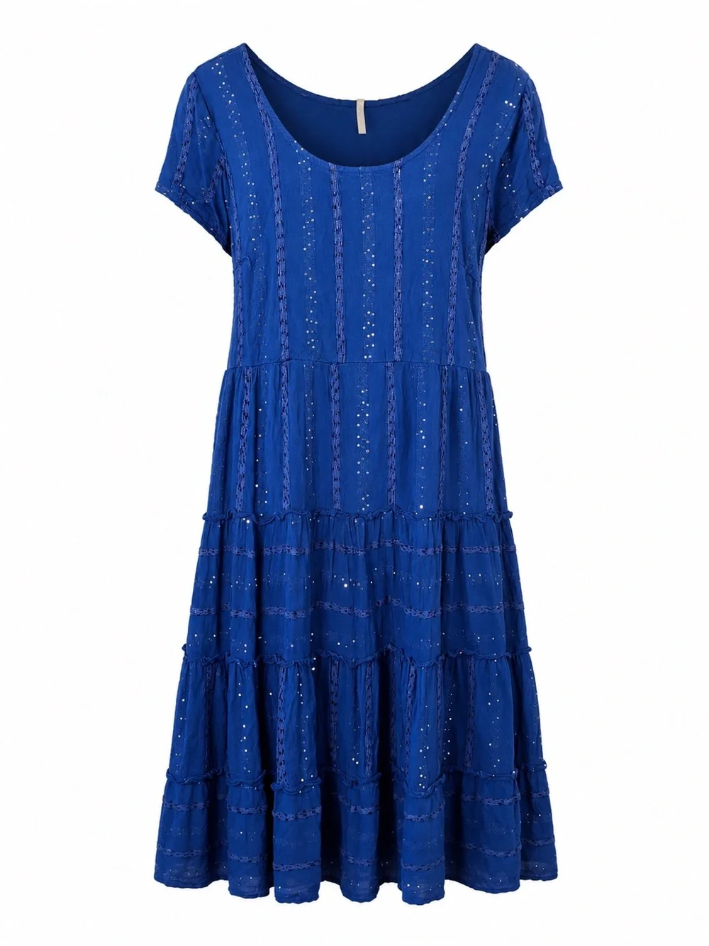 Soft Surroundings Blue Sequin Pull On Tiered Dress Women's Size 1X Boho Chic